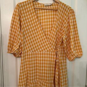 Lush Orange and‎ Cream Gingham Wrap Linen blend Dress Size L